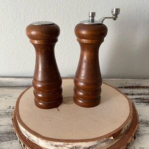 Vintage MCM Wooden Salt Shaker and Pepper Mill Grinder Set 6.5” Tall
